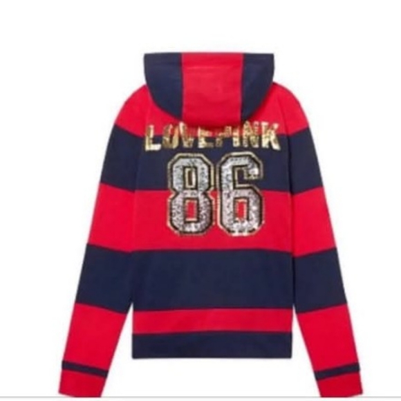 PINK VS Sequin Bling Rugby Perfect Full Zip Hoodie - Picture 12 of 12